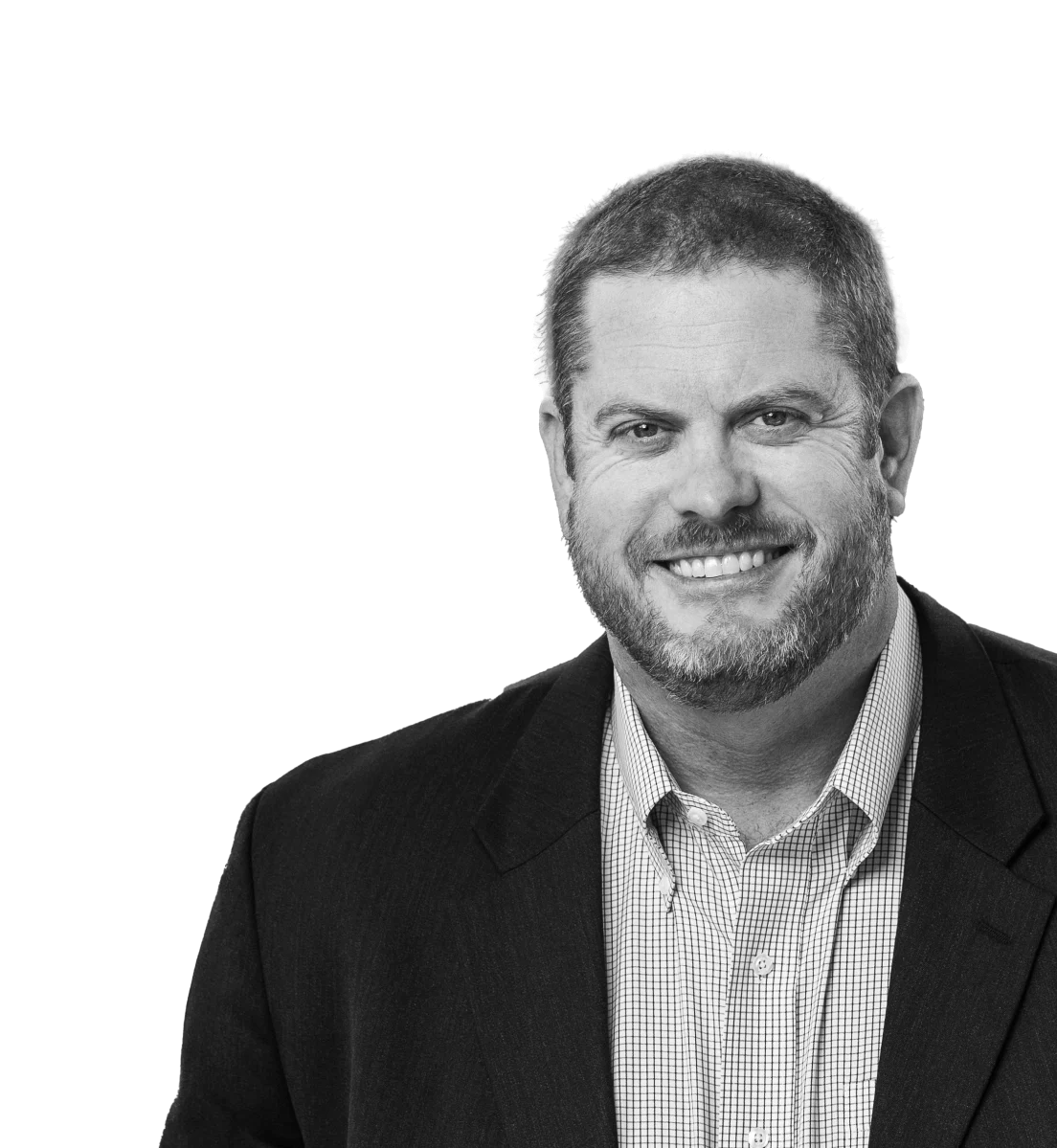 A portrait of the CEO, smiling confidently while wearing a formal suit, projecting a professional and approachable demeanor